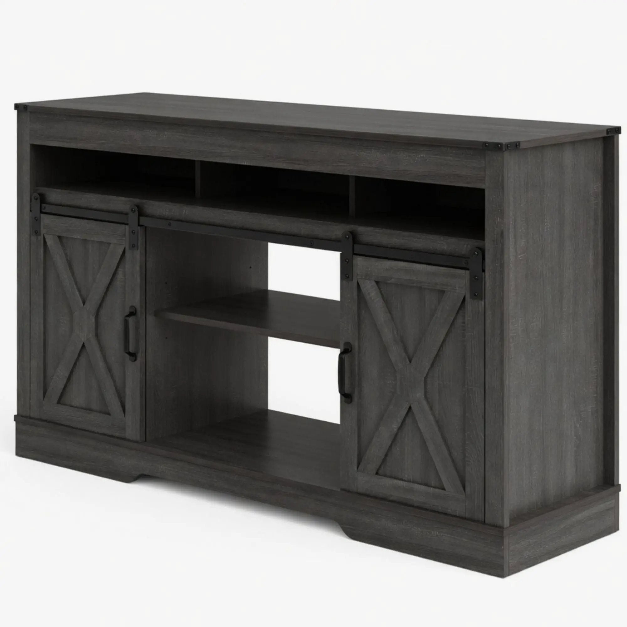 Farmhouse TV Stand With Sliding Barn Doors & Adjustable Storage by HouseOfZazla