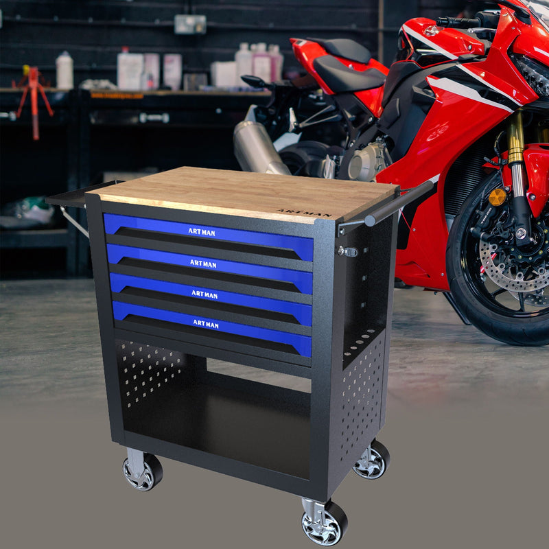4 Drawers Multifunctional Tool Cart With Wheels And Wooden Top by HouseOfZazla