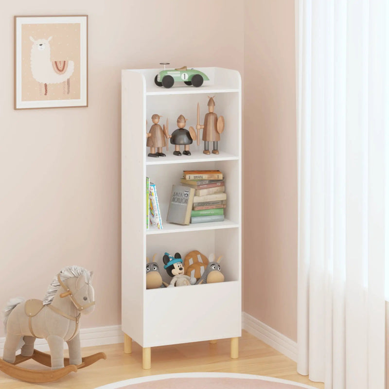 4 Tier Bookcase, Book Display With Safety Restraint, Storage Cabinet For Playroom - White by Unique Piece Furniture