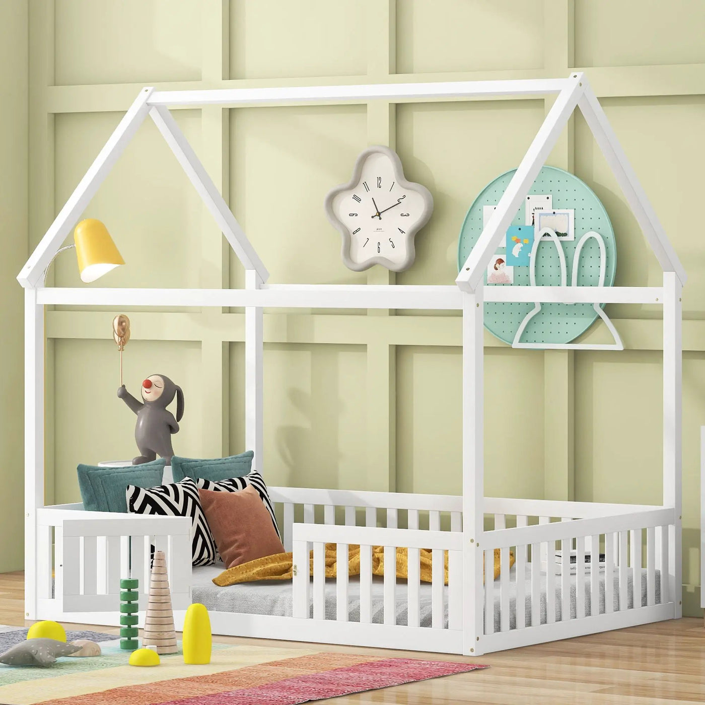 Wood House Bed With Fence And Door by HouseOfZazla