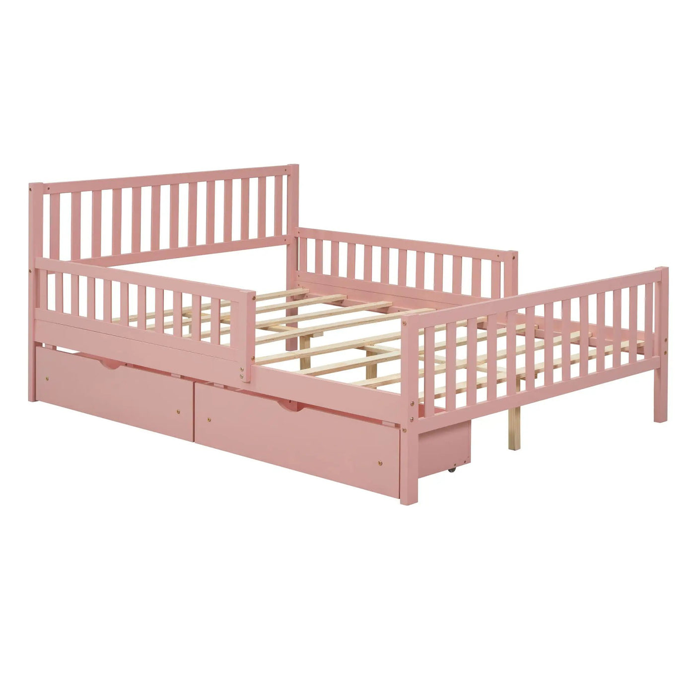 Platform Bed With Guardrails On Both Sides And 2 Storage Drawers by HouseOfZazla