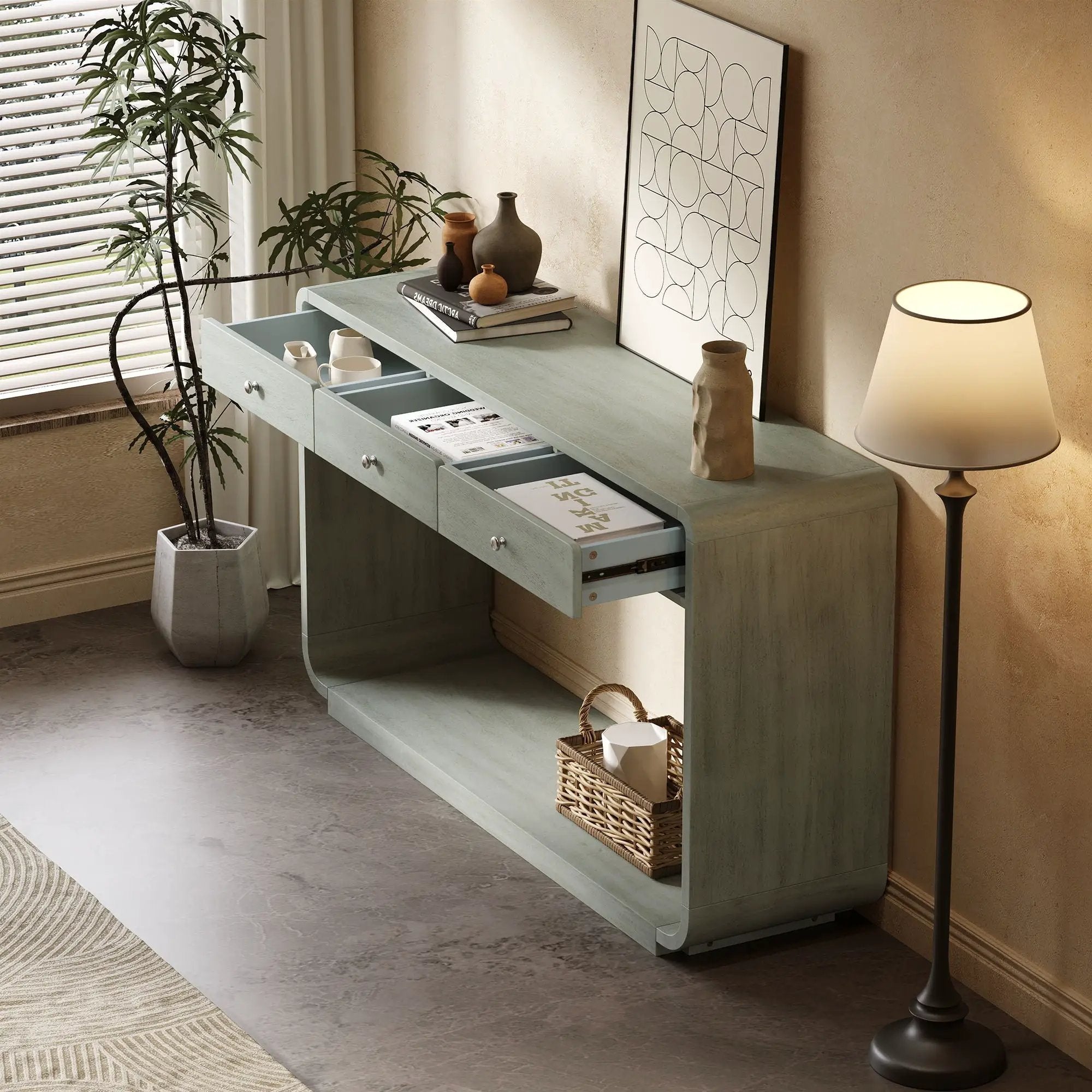 Console Table With 3 Drawers And Display Shelf by HouseOfZazla