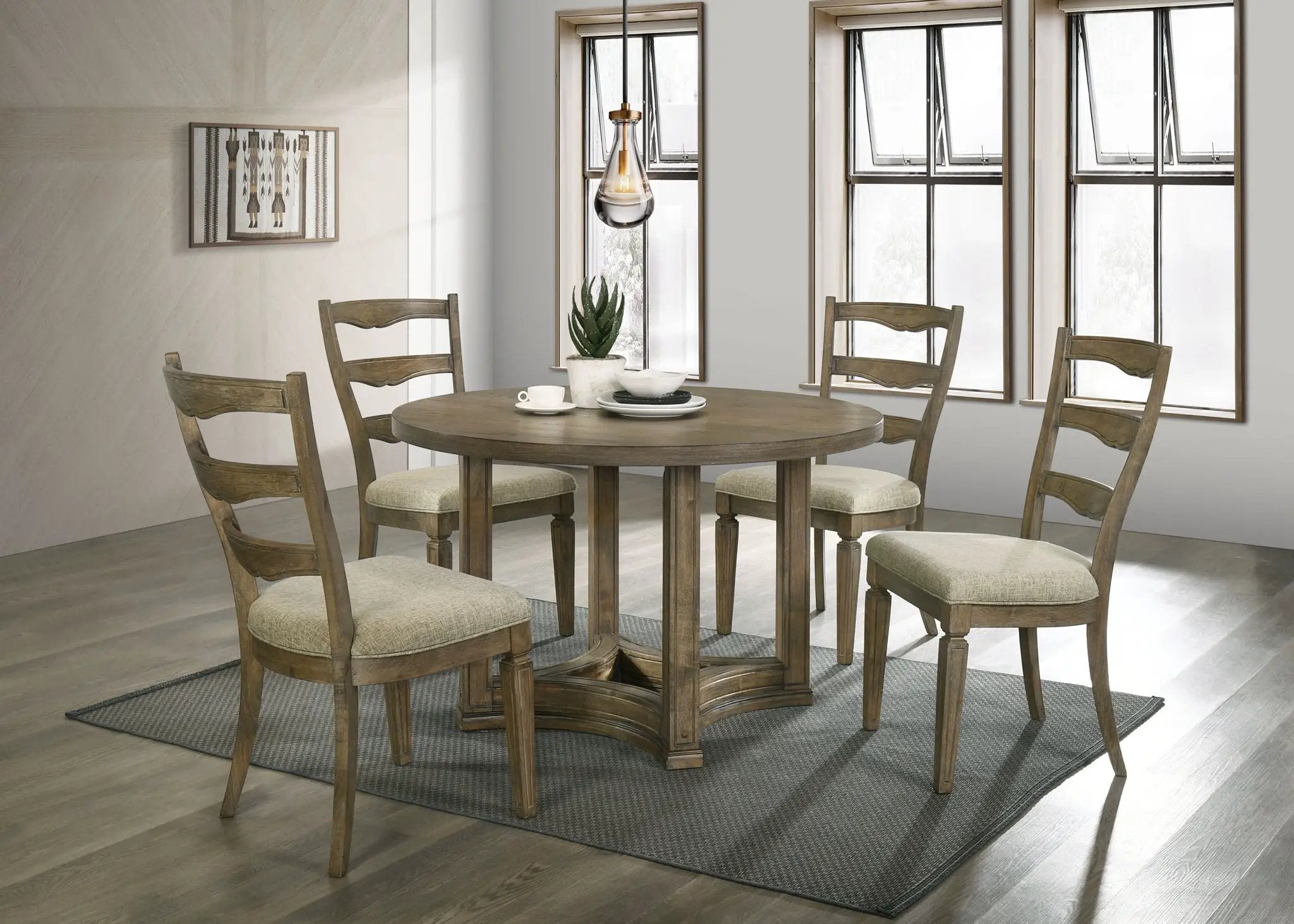 Parfield - 5 Pieces Round Dining Room Set - Light Brown / Oak by Unique Piece Furniture