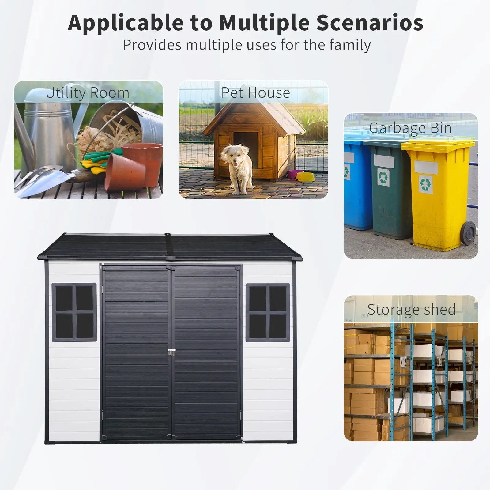 Resin Outdoor Storage Shed With Two - Window And Double - Door, Plastic Shed With Floor For Gargen, Patio, Yard, Lawn by HouseOfZazla