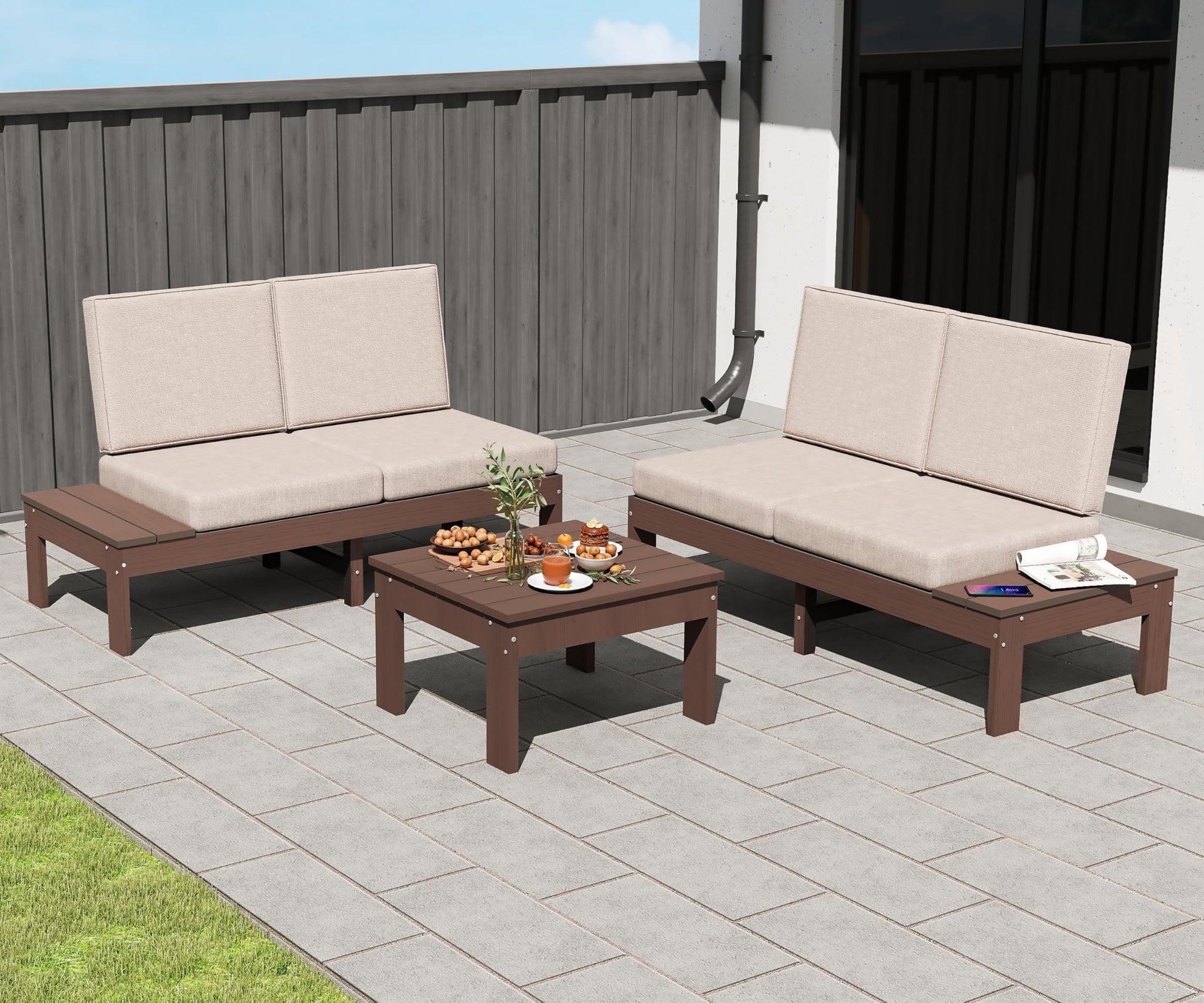HDPE Outdoor Patio Sofa Set, 3-Piece Modern Conversation Set by HouseOfZazla
