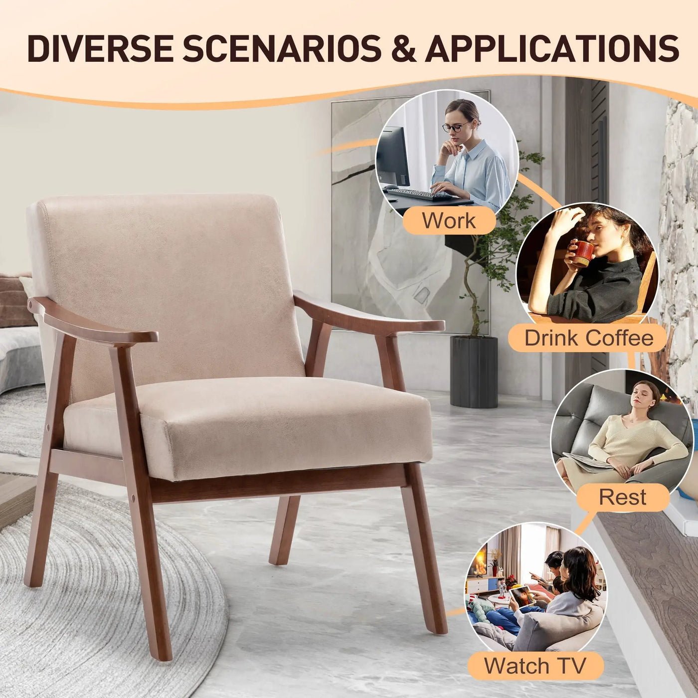 Mid Century Modern Accent Chair With Solid Wood Frame And Extra Thick Backrest by Unique Piece Furniture