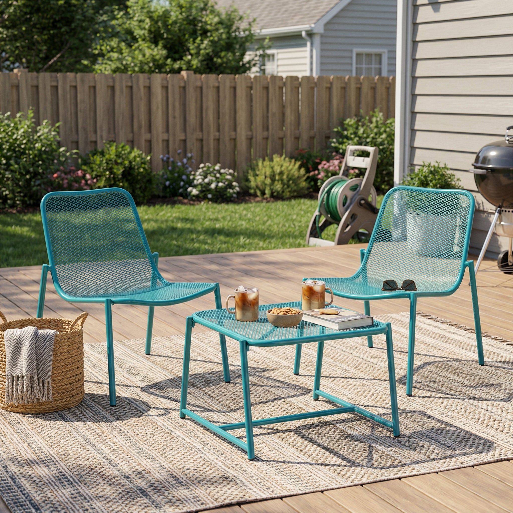 Kincaid Outdoor 3-Piece Conversation Set with Iron Frame - Teal by HouseOfZazla