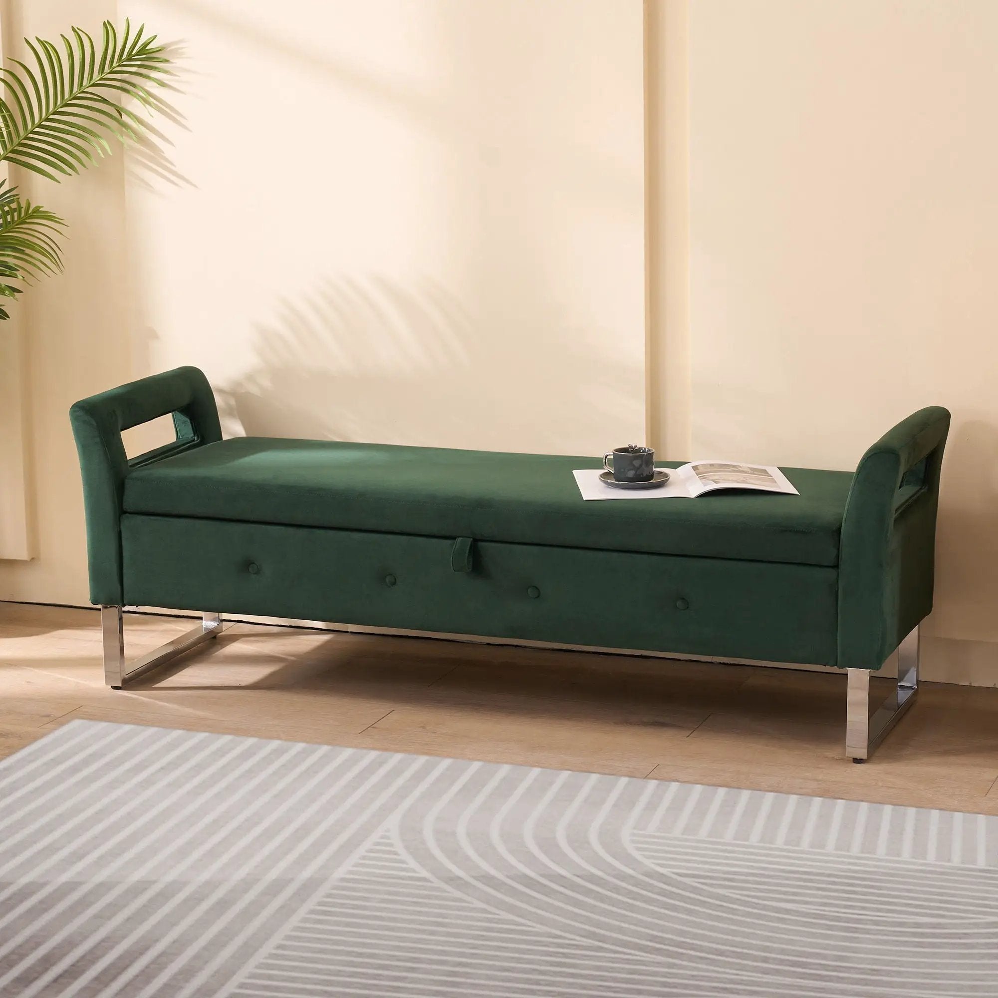 Wide Storage Soft Ottoman Bench With Armrests by HouseOfZazla