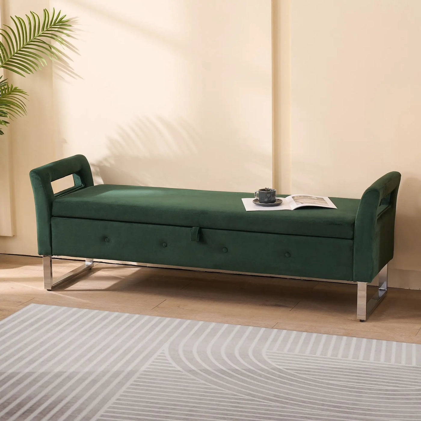 Wide Storage Soft Ottoman Bench With Armrests by Unique Piece Furniture