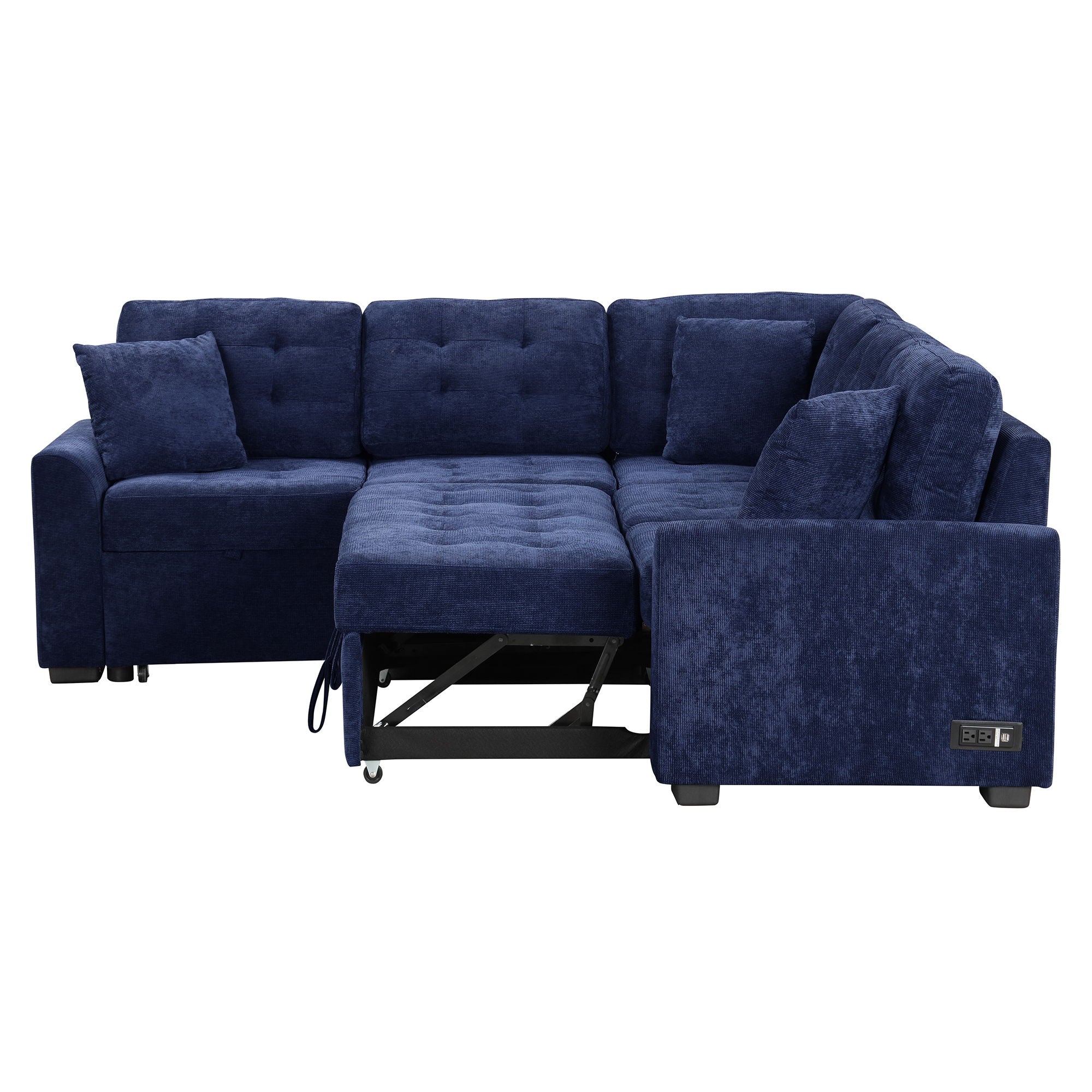 L-Shape Sofa Bed Pull-Out Sleeper Sofa With Wheels, USB Ports, Power Sockets For Living Room by HouseOfZazla