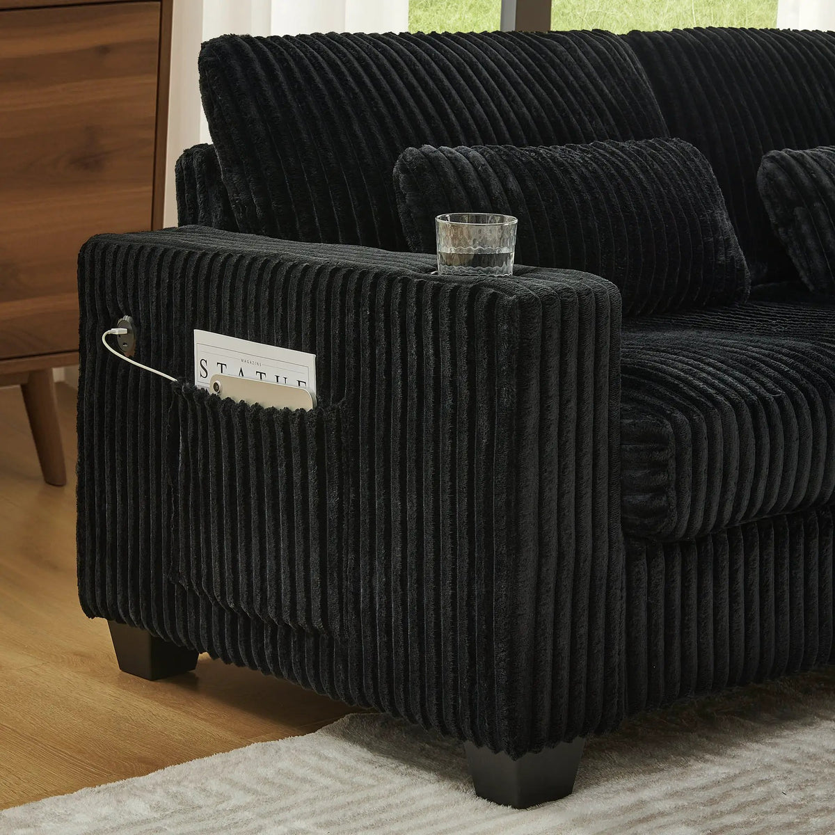 L-Shaped Corduroy Modular Sectional Sofa with Detachable Footrest by HouseOfZazla