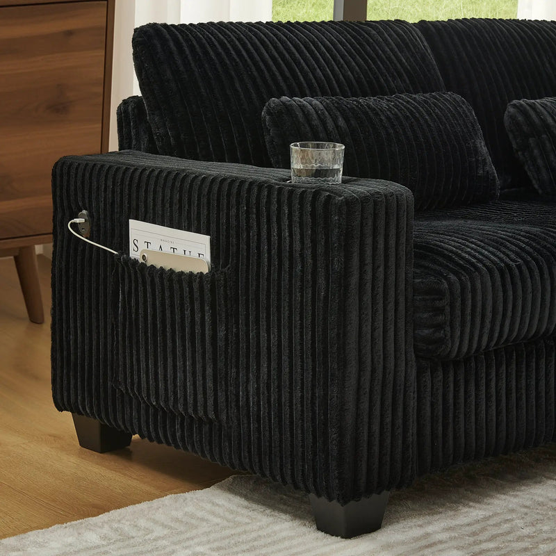 L-Shaped Corduroy Modular Sectional Sofa with Detachable Footrest by HouseOfZazla