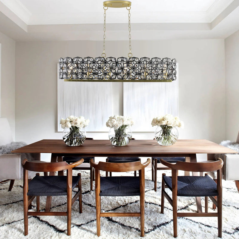 39" Contemporary Crystal and Black-Gold Pendant Chandelier by HouseOfZazla