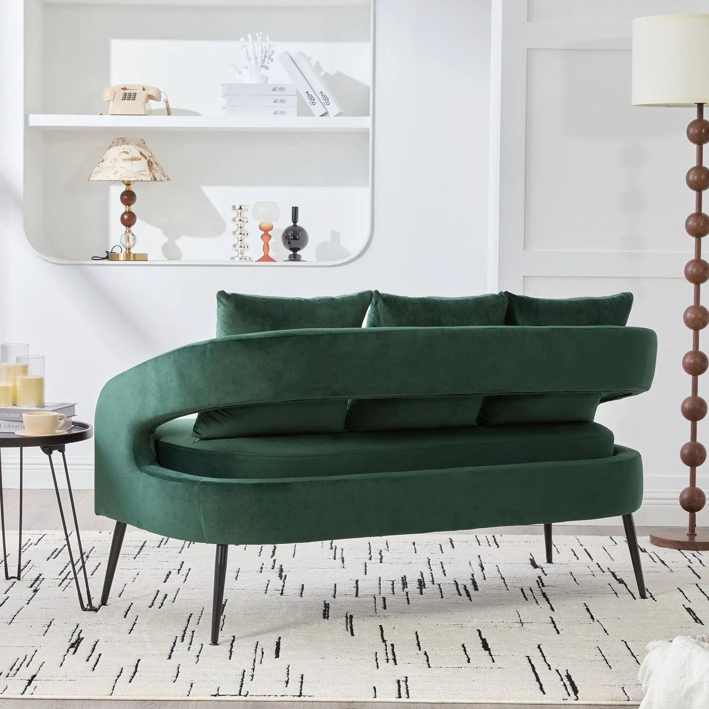 Open Back Loveseat Settee With 3 Pillows by Unique Piece Furniture