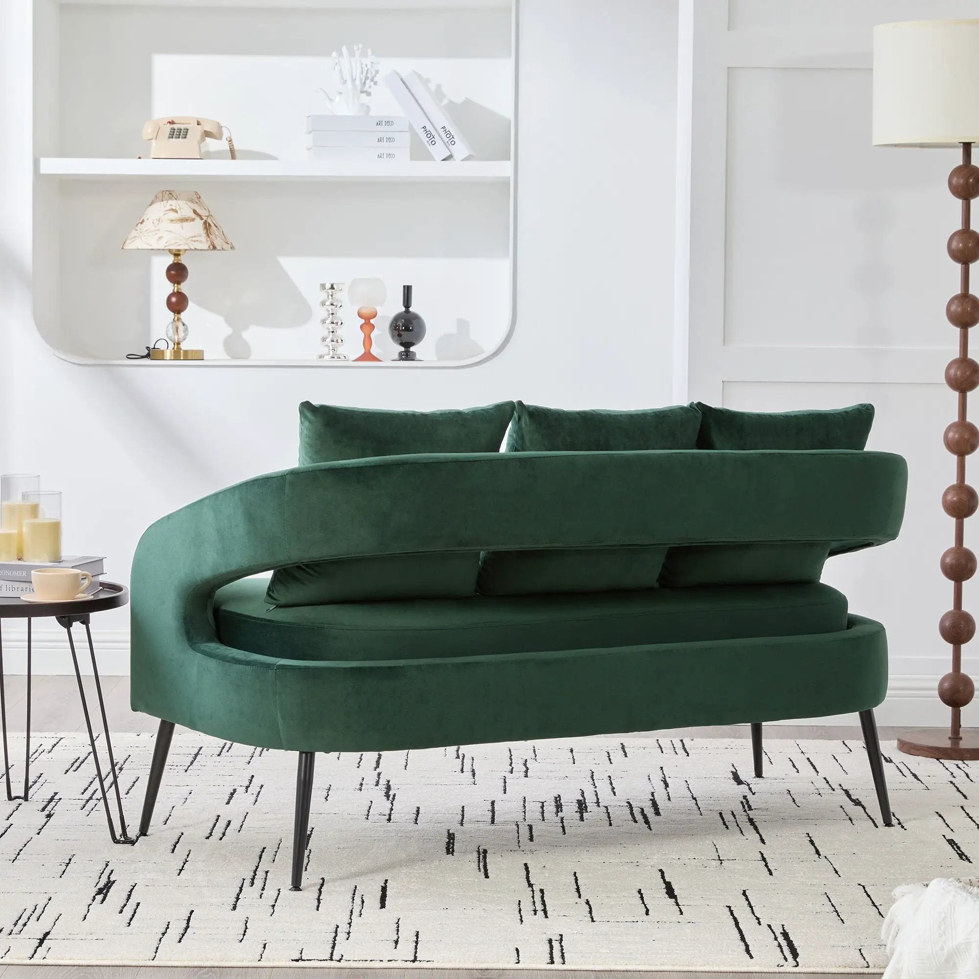 Open Back Loveseat Settee With 3 Pillows by Unique Piece Furniture