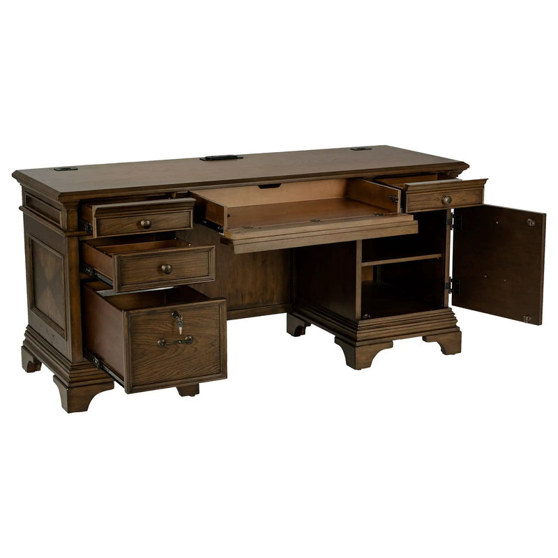 Hartshill 66-inch 5-drawer Credenza Office Desk Burnish Oak by Unique Piece Furniture