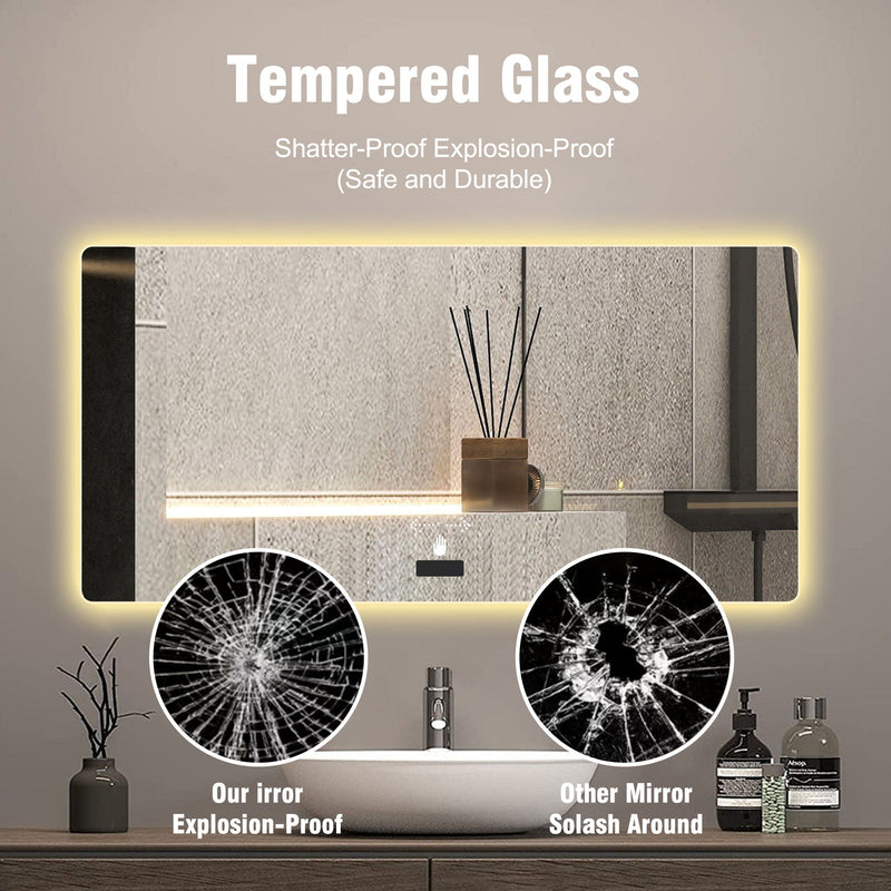 Frameless Bathroom Mirror With Light, LED Backlit, Tri Color Dimming, Anti Fog, Smart Sensor - Silver by HouseOfZazla