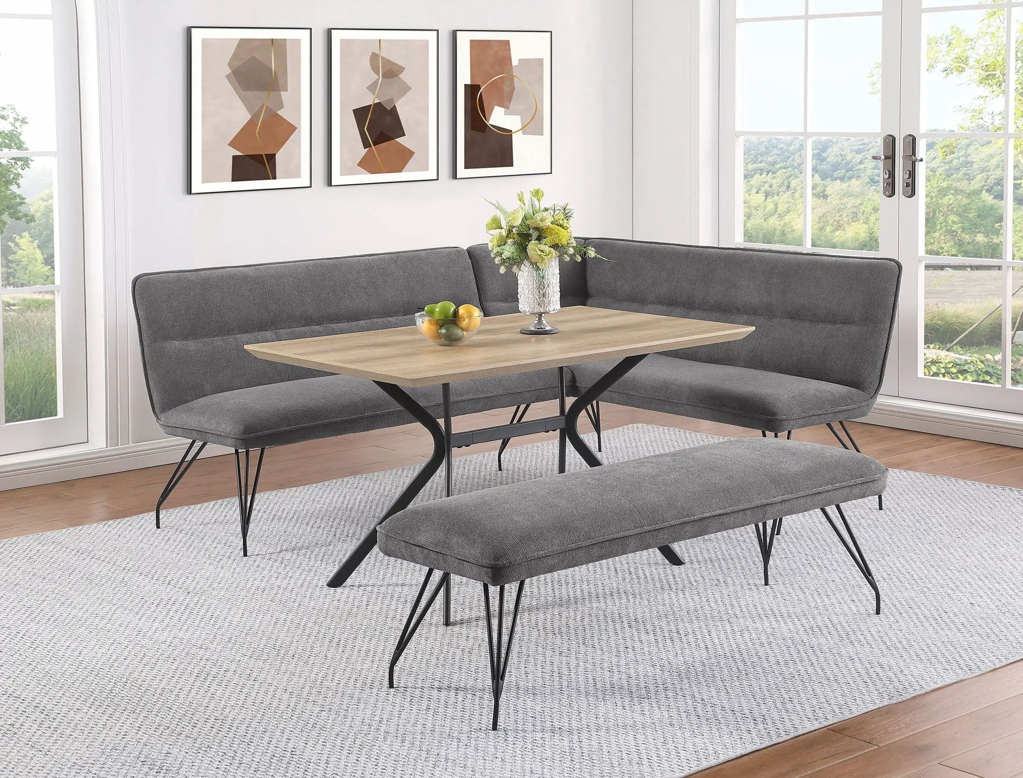 Dodson Fabric Upholstered Dining Bench Grey by Unique Piece Furniture