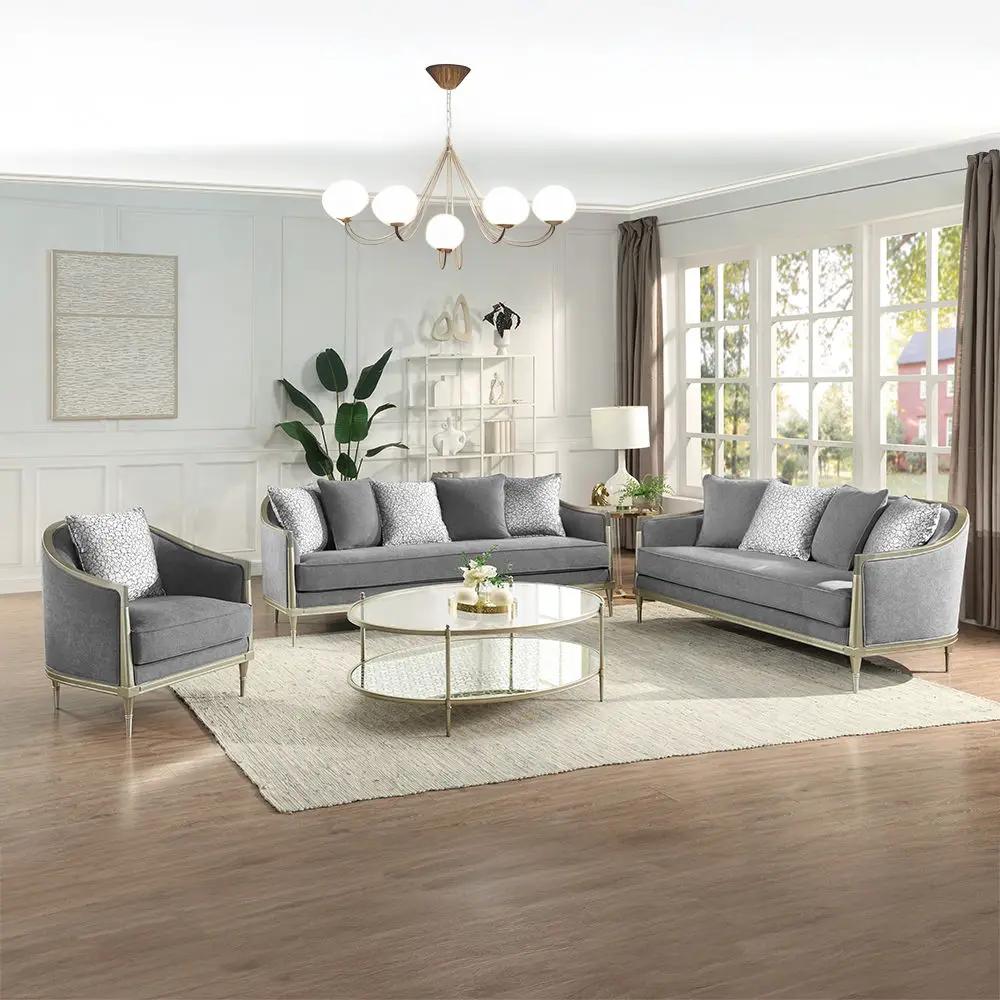 Fernando - Sofa With 5 Pillows - Gray Chenille & Champagne by Unique Piece Furniture