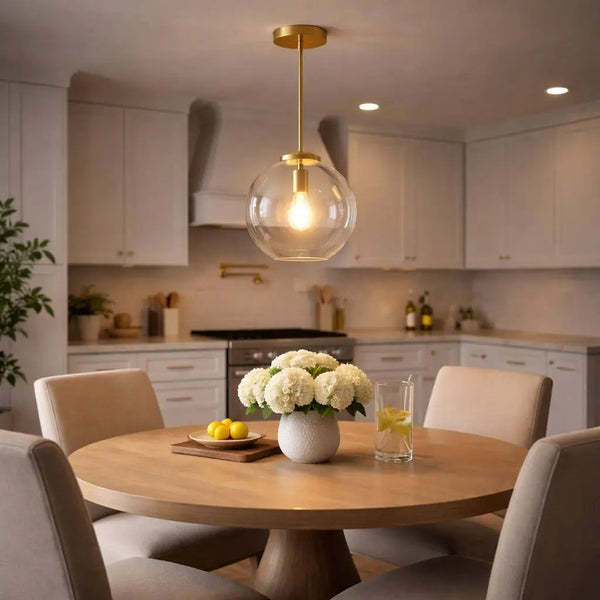 Gleam - Single Light Pendant Lamp With Clear Globe Satin - Antique Brass / Clear / Gold