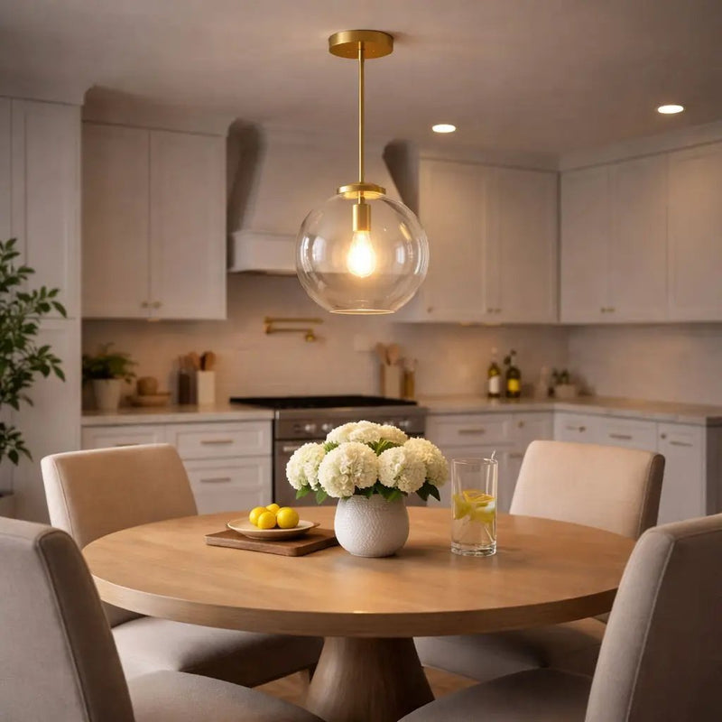 Gleam - Single Light Pendant Lamp With Clear Globe Satin - Antique Brass / Clear / Gold by HouseOfZazla