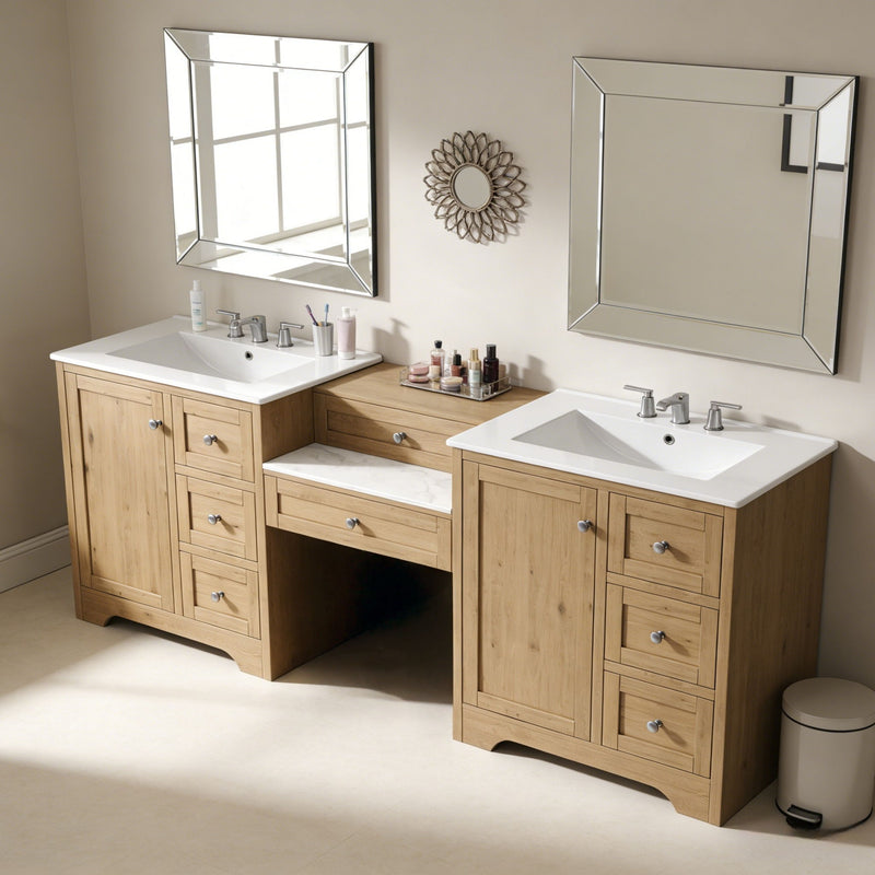 Double Sink Bathroom Vanity With Countertop, 2 Ceramic Sinks, 6 Drawers by HouseOfZazla