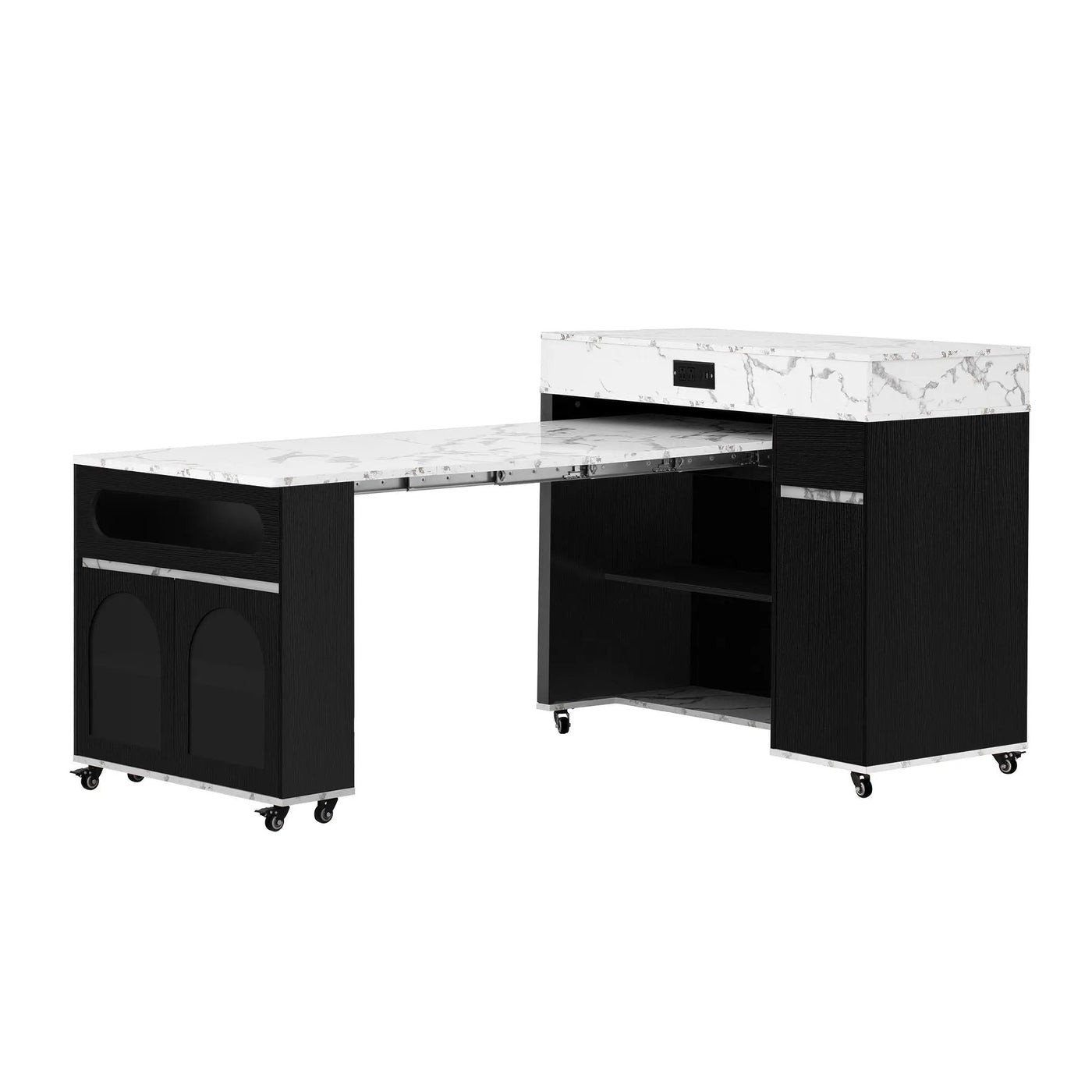 Extendable Dining Table With Folding Top, Rolling Kitchen Island With Drawers And Power Outlet by Unique Piece Furniture