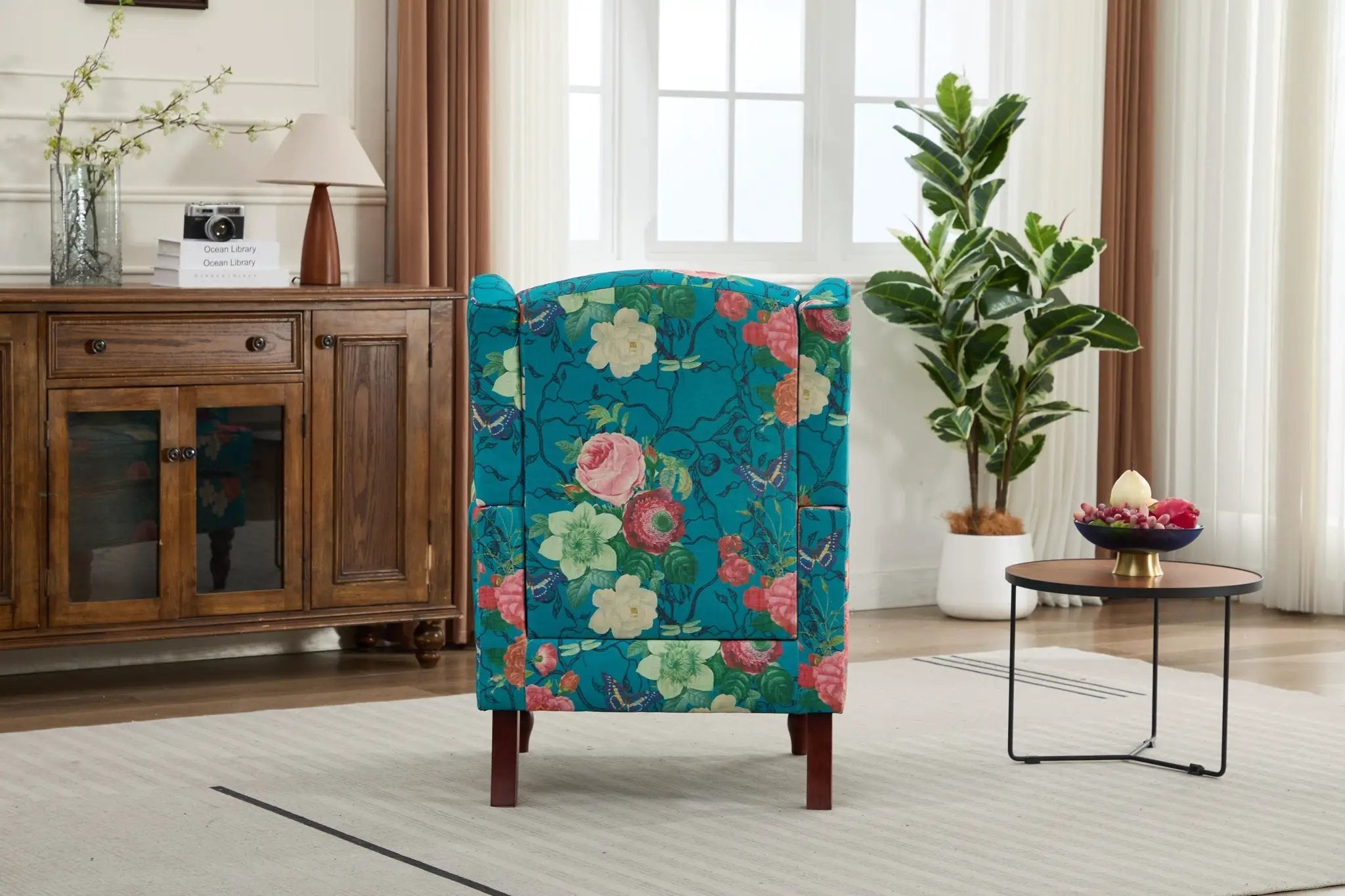 Modern Accent Chair with Retro Wood Legs - Floral by HouseOfZazla