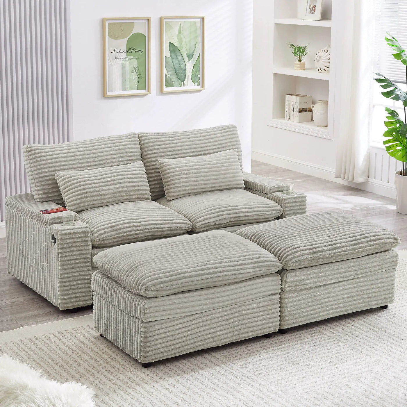 Convertible Loveseat Sofa With Storage, USB Ports, Cup Holders by Unique Piece Furniture
