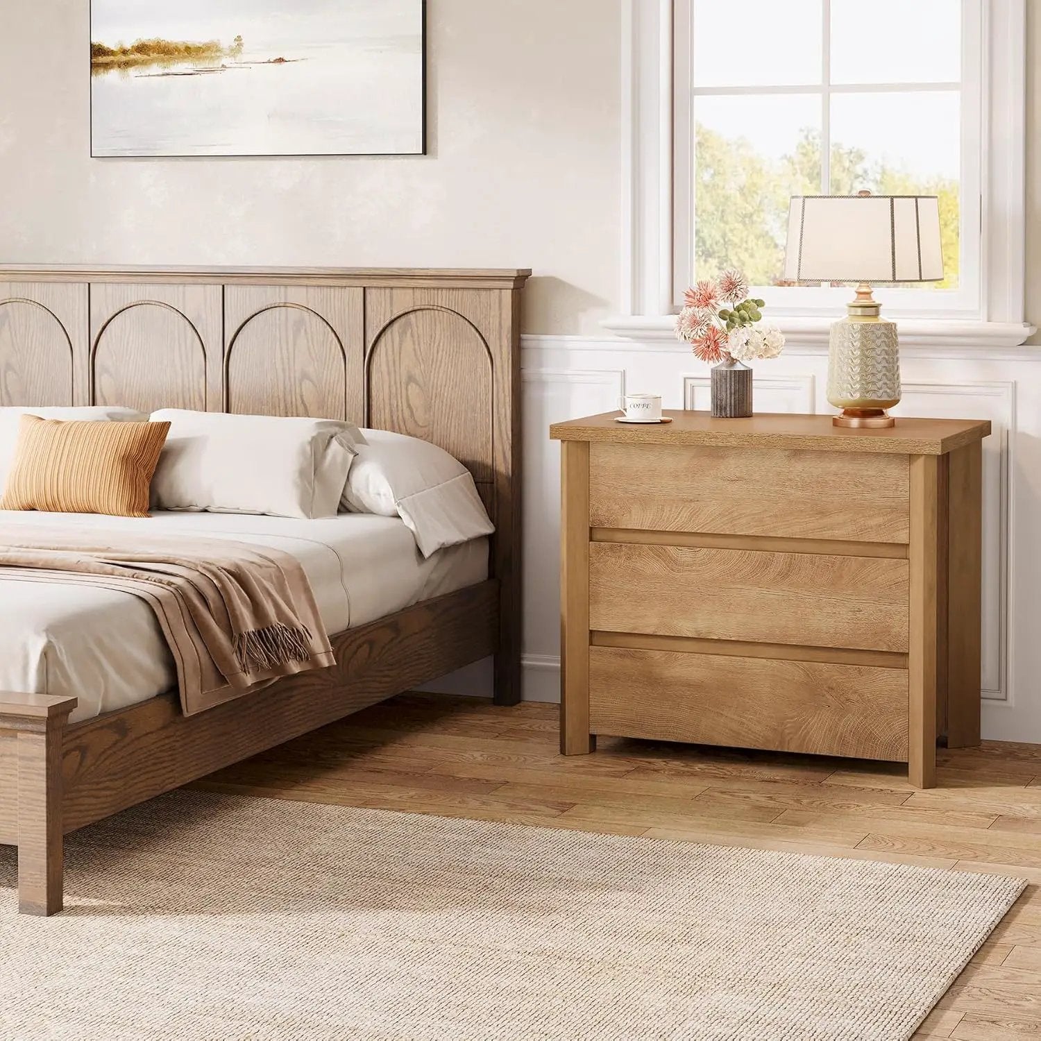 Nightstand With 3 Drawers, Bedside Table, Compact Storage - Brown