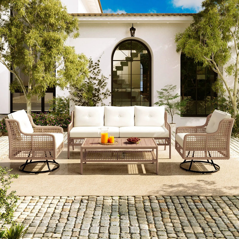 4 Pieces Patio Furniture Set with Swivel Chairs by HouseOfZazla