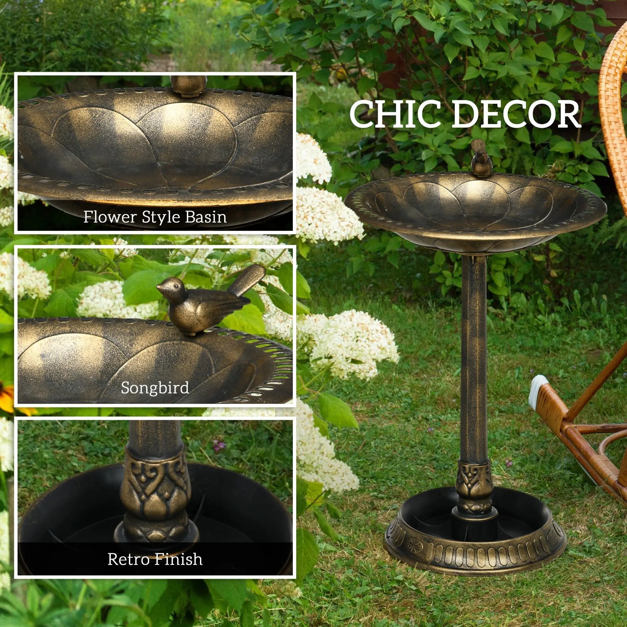 Outsunny 28" Antique Bronze Bird Bath with Pedestal Flower Planter Base by HouseOfZazla