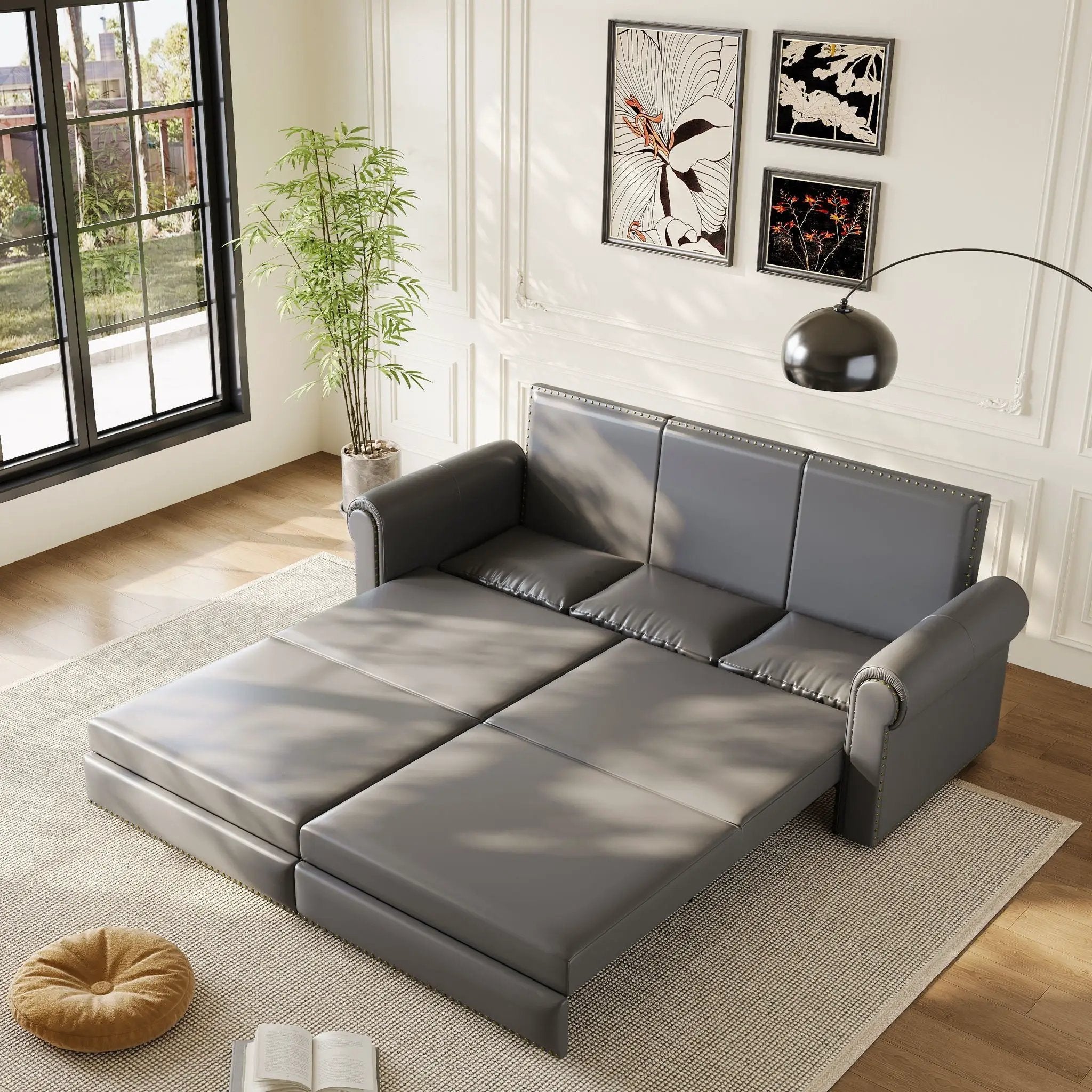 3 In 1 Convertible Sleeper Sofa With Nailhead Trim & Rolled Arm by HouseOfZazla