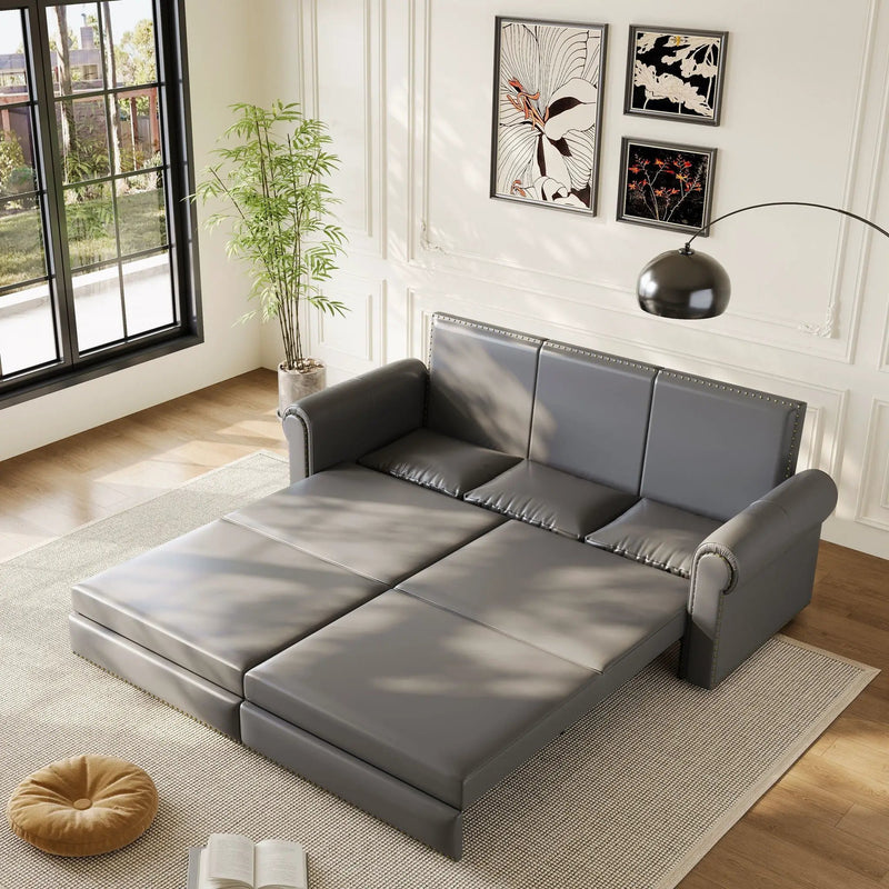 3 In 1 Convertible Sleeper Sofa With Nailhead Trim & Rolled Arm by HouseOfZazla
