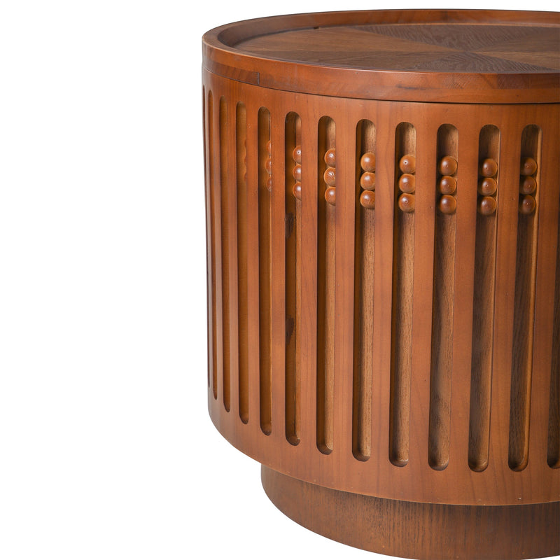 18.9" Round Wooden Side Table with Cylinder Lattice Design by HouseOfZazla
