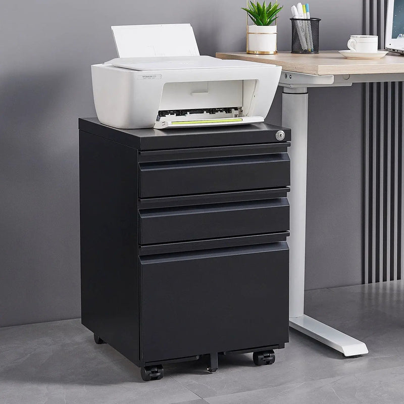 Contemporary 3 Drawer Mobile Filing Cabinet With Lock, Metal Office Storage For Legal / Letter Size by Unique Piece Furniture