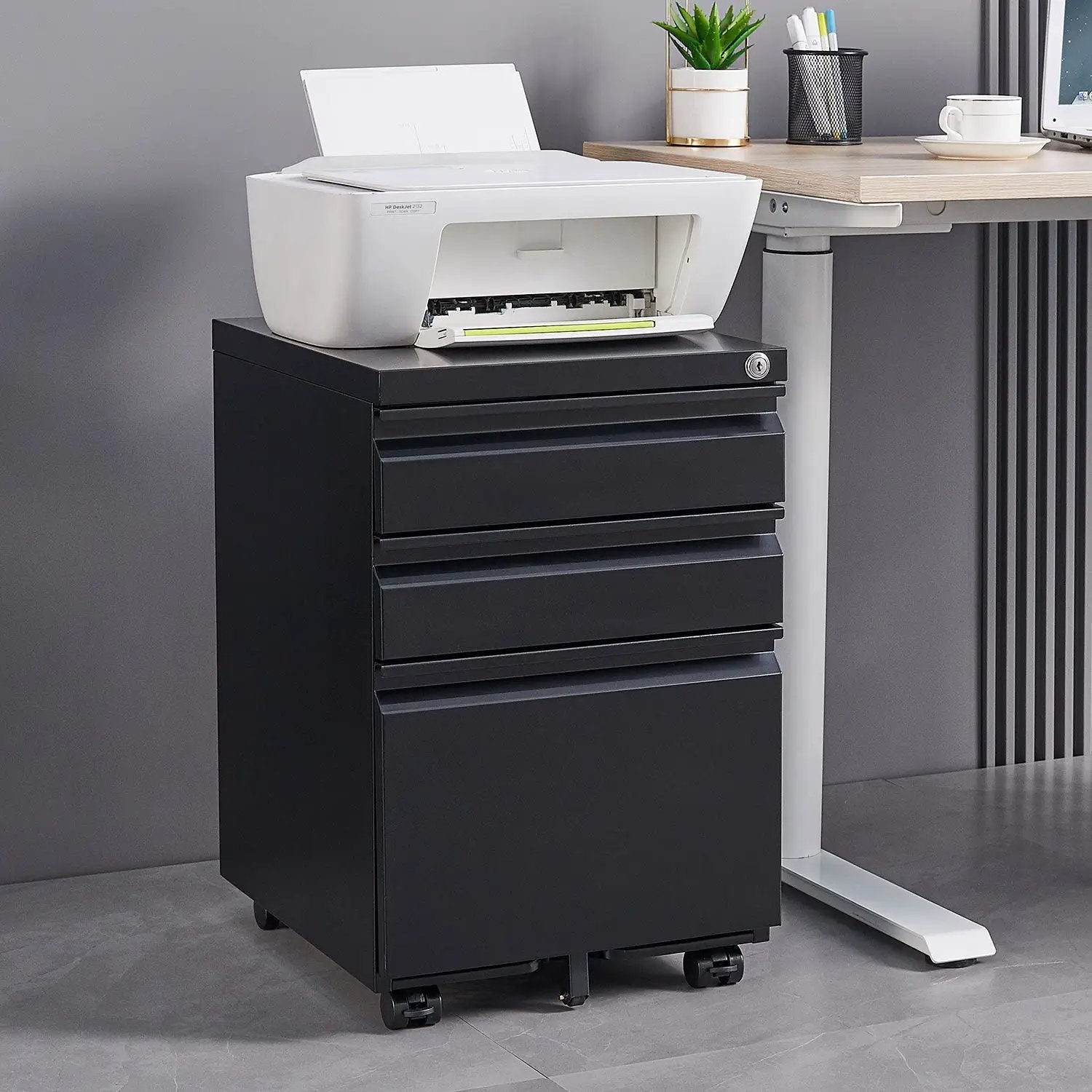Contemporary 3 Drawer Mobile Filing Cabinet With Lock, Metal Office Storage For Legal / Letter Size by Unique Piece Furniture