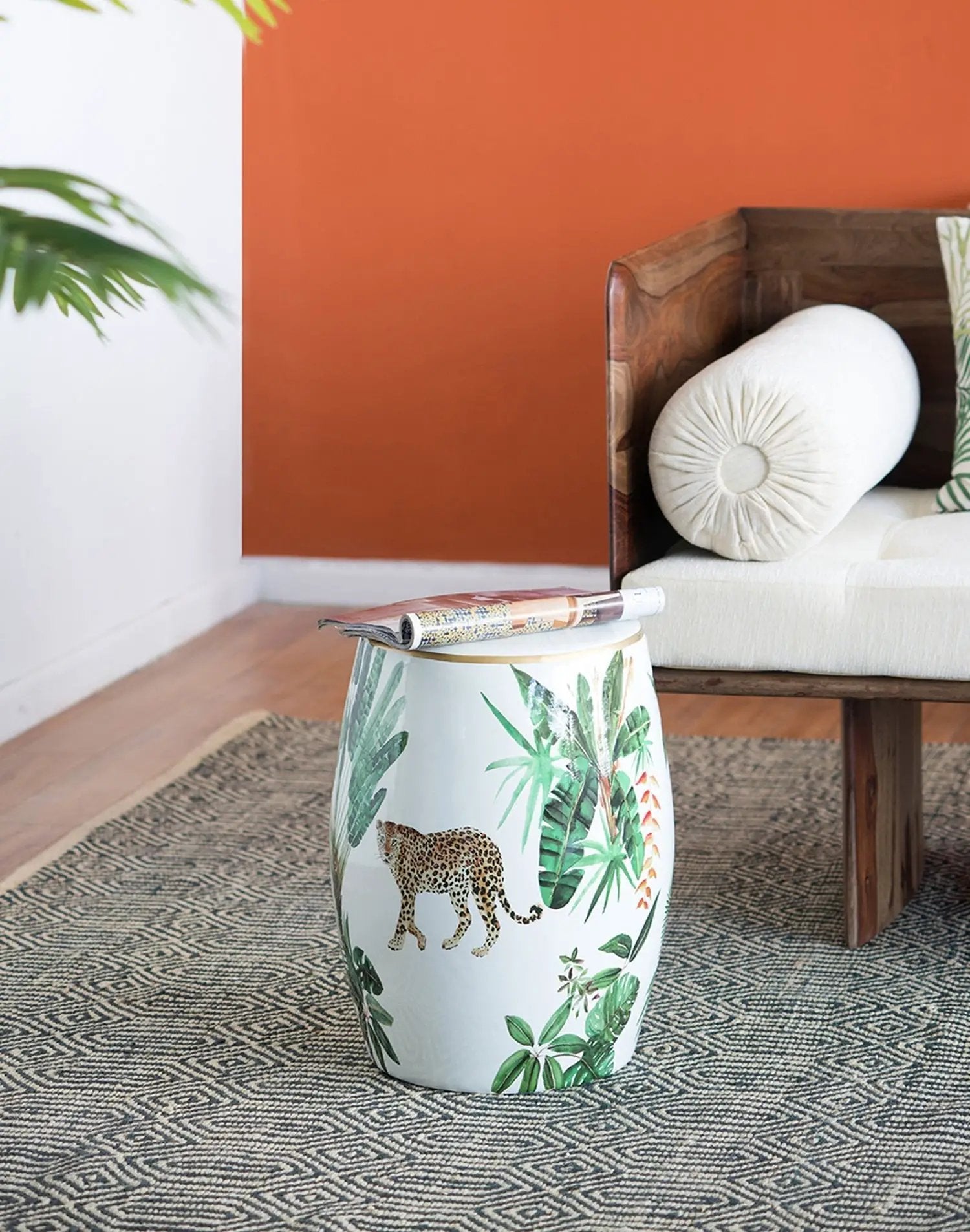 13x13x18 Ceramics Garden Stool Jungle-Themed Accent Side Table by HouseOfZazla