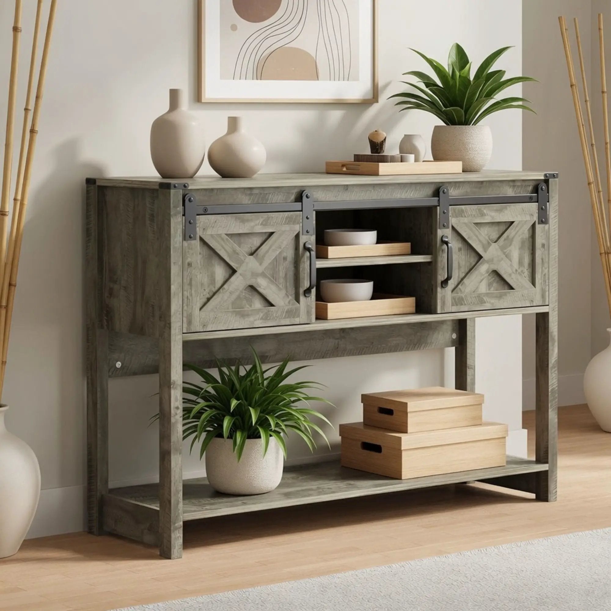 Farmhouse Entryway Table With Sliding Barn Door by HouseOfZazla