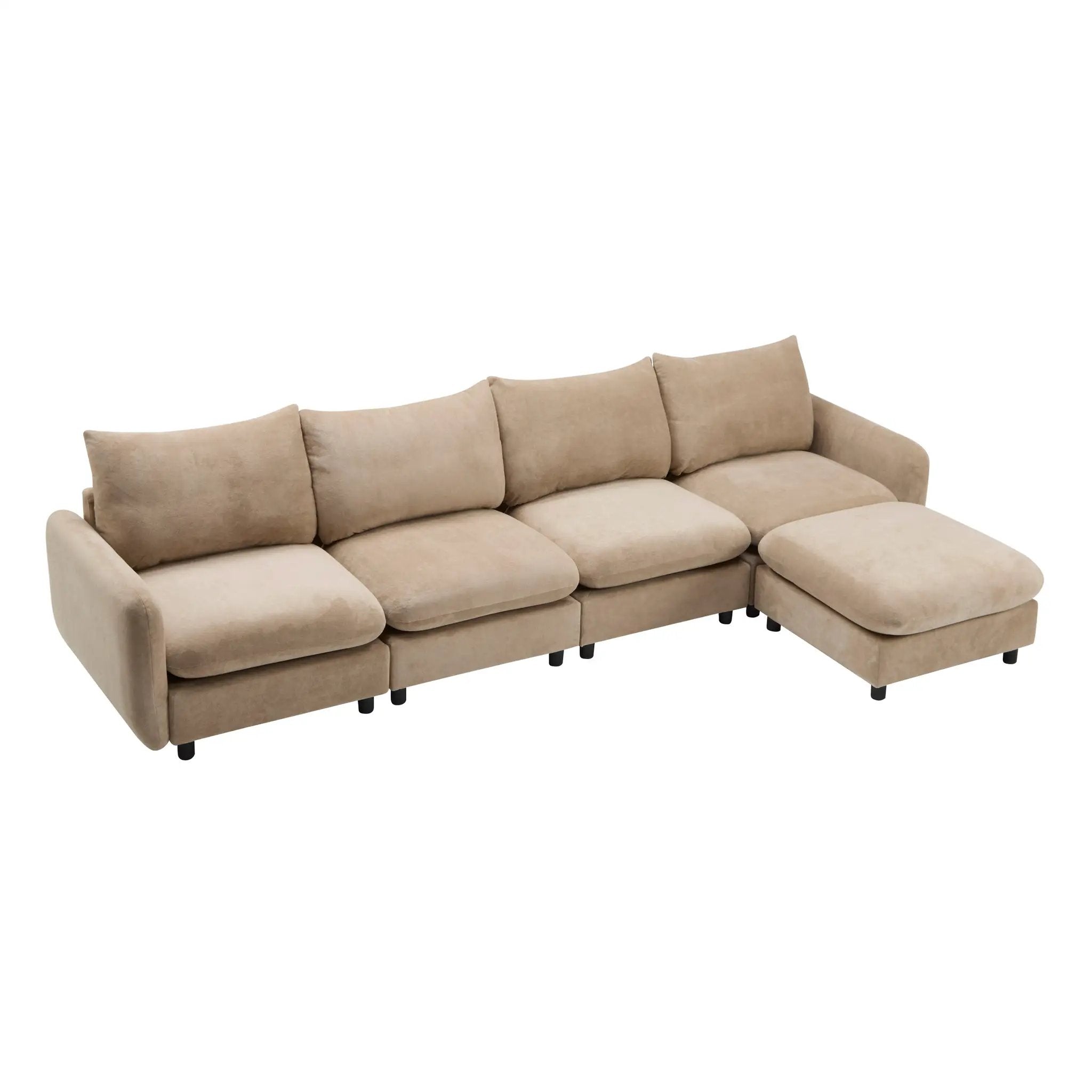 130 in. Oversize 5-Piece Modular Velvet Sectional Sofa with Ottoman by HouseOfZazla