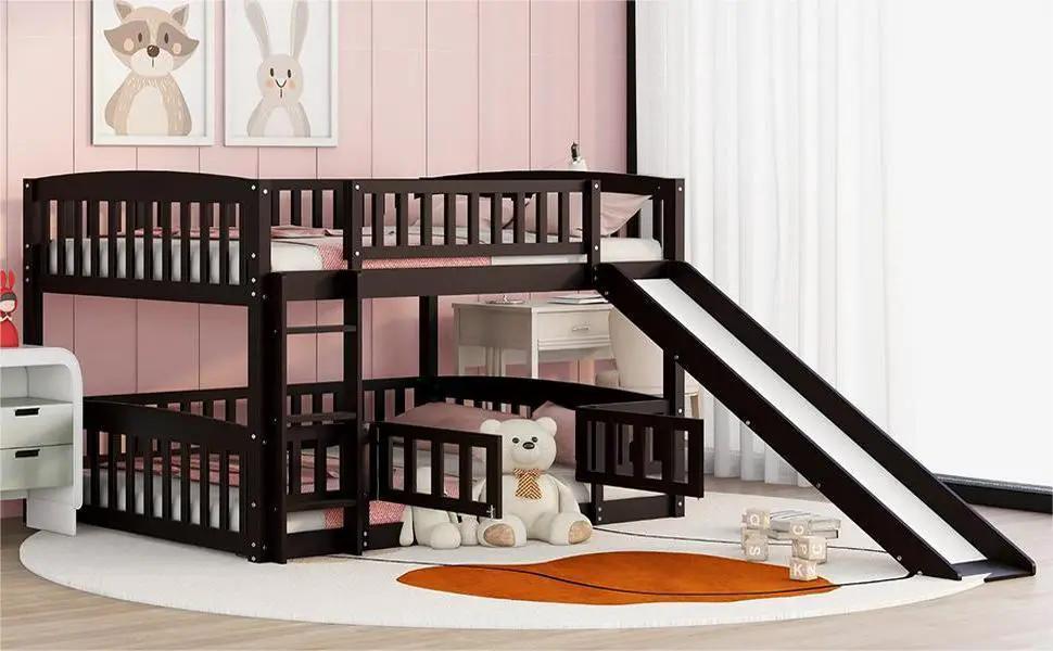 Low Bunk Bed With Slide, Fence And Ladder by Unique Piece Furniture