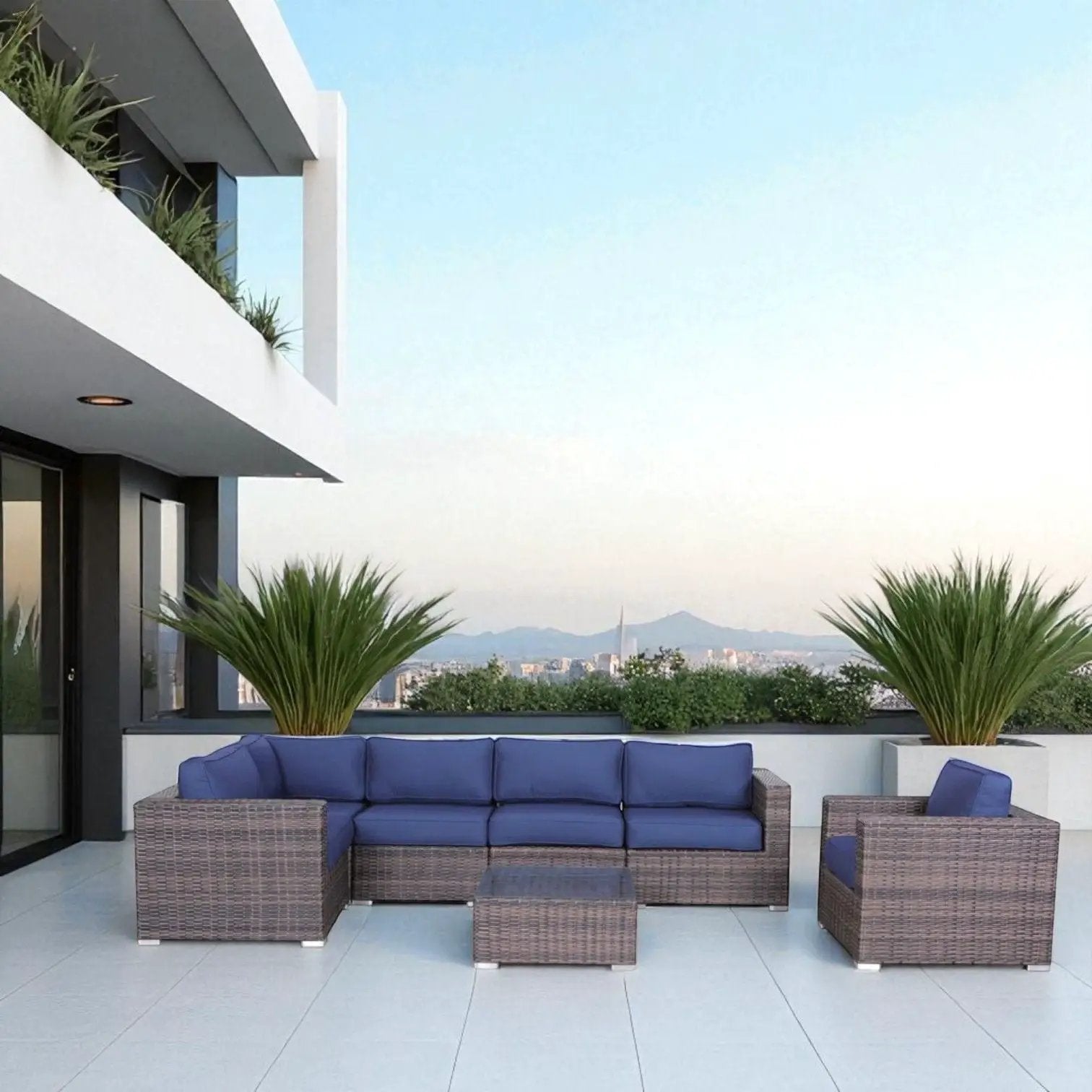 Wicker Seating Group Set With Table And Cushions by Unique Piece Furniture