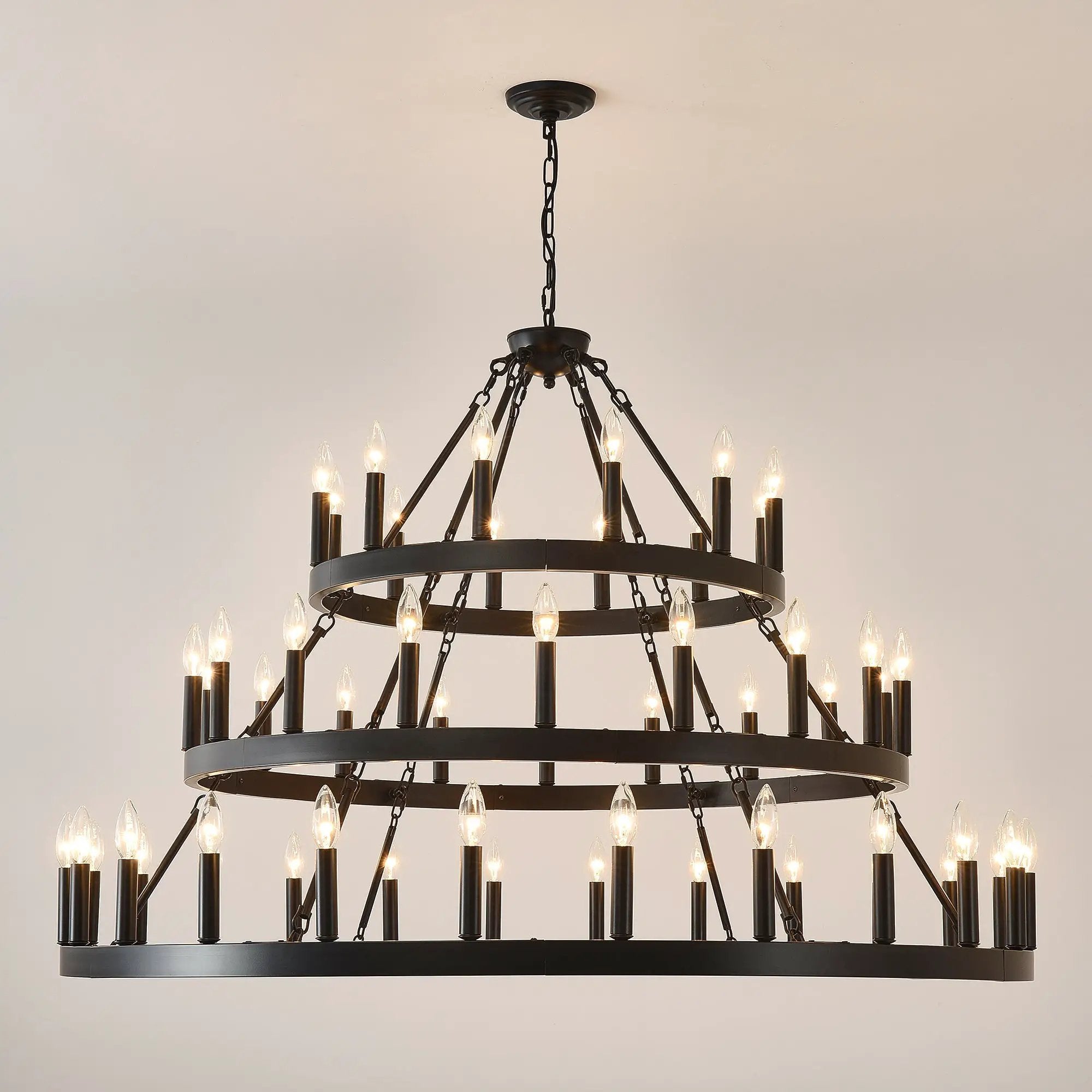 3 Tiers Wagon Wheel Chandelier - 54-Light Matte Black Metal by HouseOfZazla