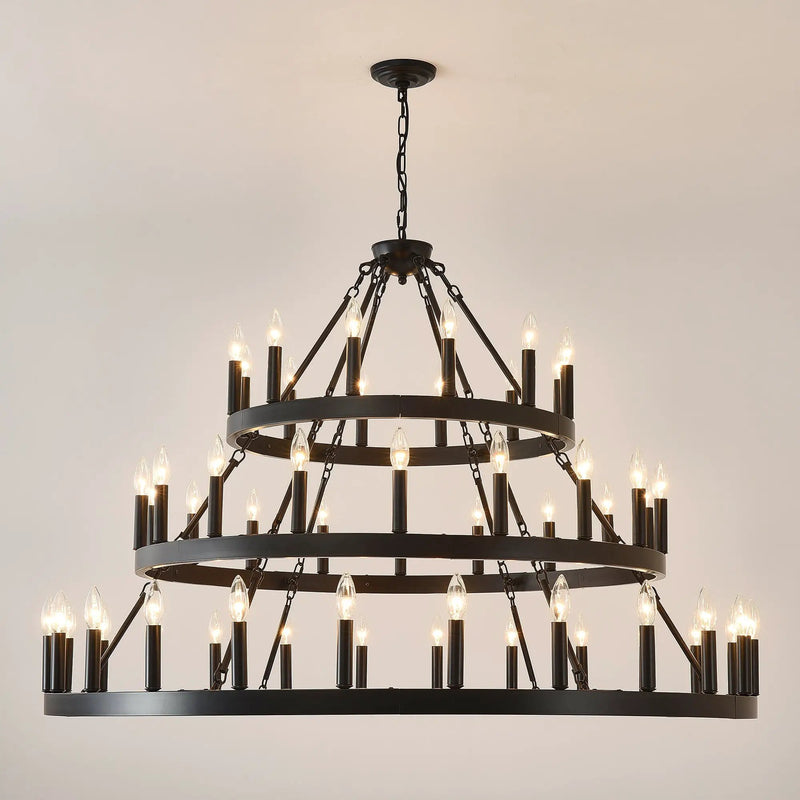 3 Tiers Wagon Wheel Chandelier - 54-Light Matte Black Metal by HouseOfZazla