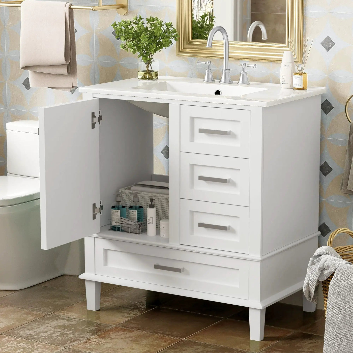 Bathroom Vanity, Modern Bathroom Cabinet With Sink Combo Set, Bathroom Storage Cabinet With A Soft Closing Door And 3 Drawers, Solid Wood Frame by Unique Piece Furniture