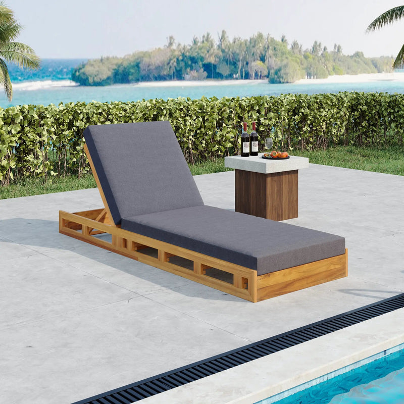 Lounge Chaise Set - Acacia Wood with Water-Resistant Cushions by HouseOfZazla