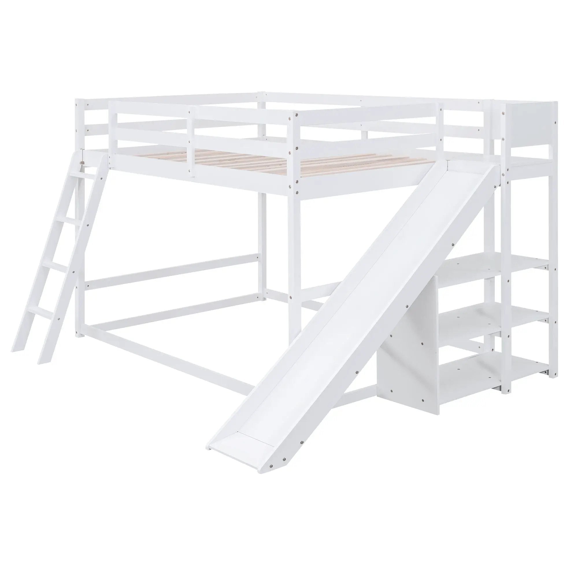 Bunk Bed With Ladder, Slide, And Shelves Pine Wood by HouseOfZazla