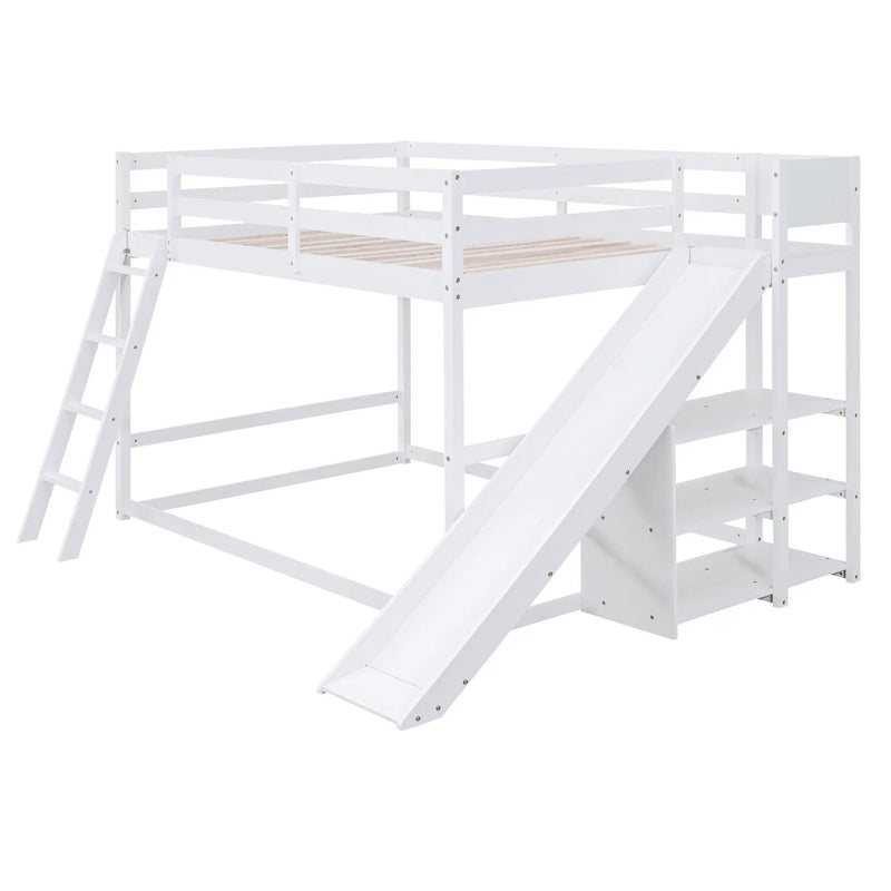 Bunk Bed With Ladder, Slide, And Shelves Pine Wood by HouseOfZazla