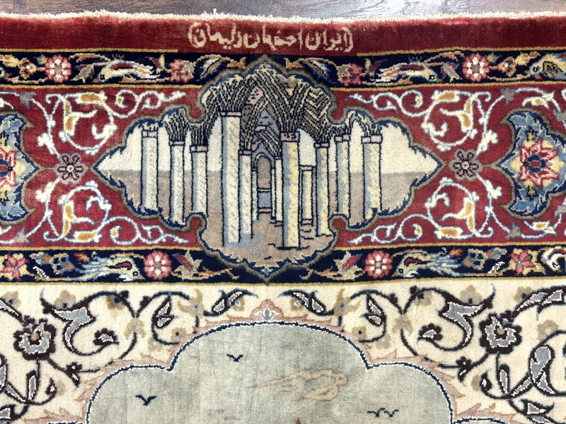 Persian Isfahan Pictorial Rug 3.6 x 5.7, Very Fine 400 KPSI, Historical Buildings, Signed By Masterweaver, Handmade by Jewel Rugs