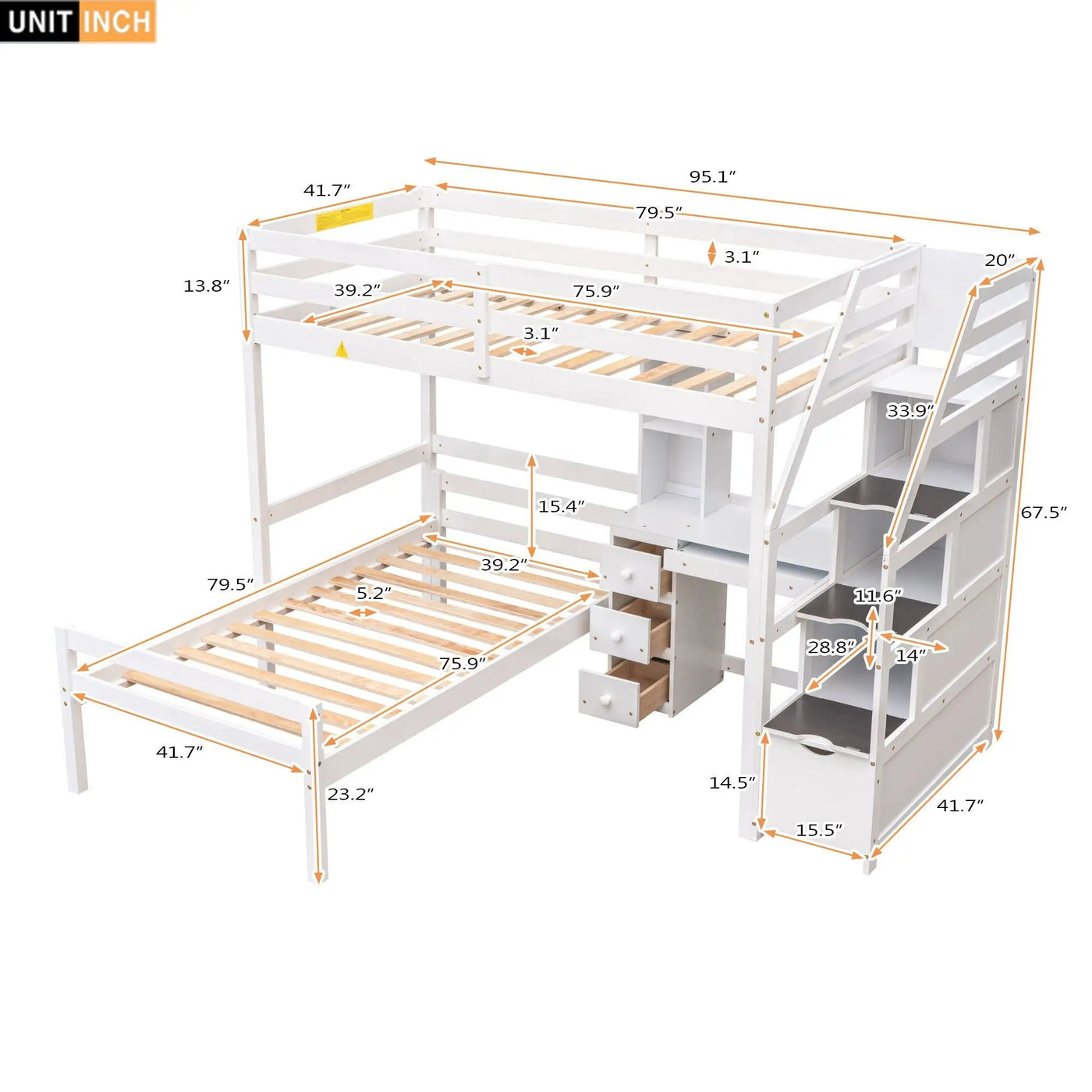 Loft Bed With Stand Alone Bed, Storage Staircase, Desk, Shelves, And Drawers by HouseOfZazla